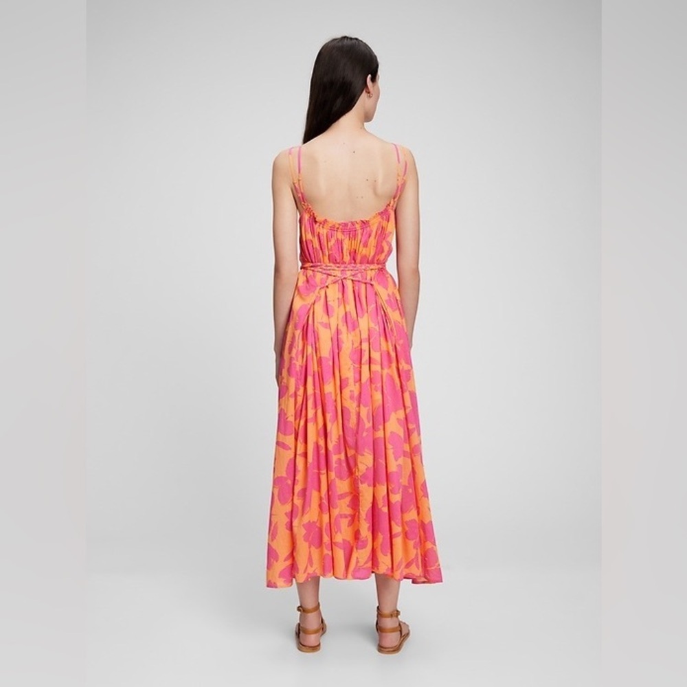 GAP Tie-Waist Cami Maxi Dress Pink Floral Print Size Small - Picture 2 of 12
